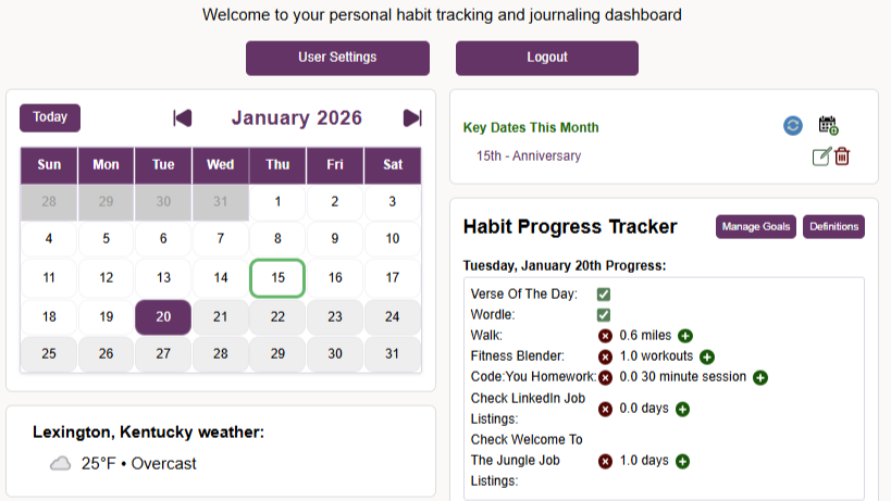 daily life goals/habits tracking application