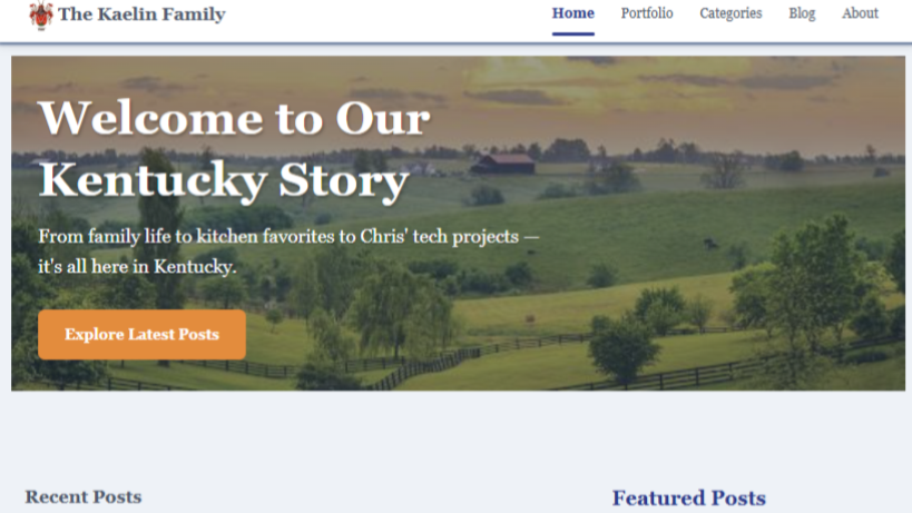 Kaelin Family Blog Homepage Screenshot