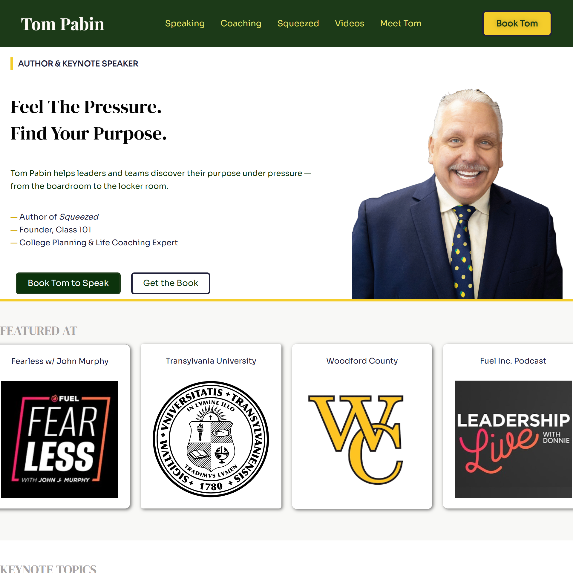 Tom Pabin's website after the redesign